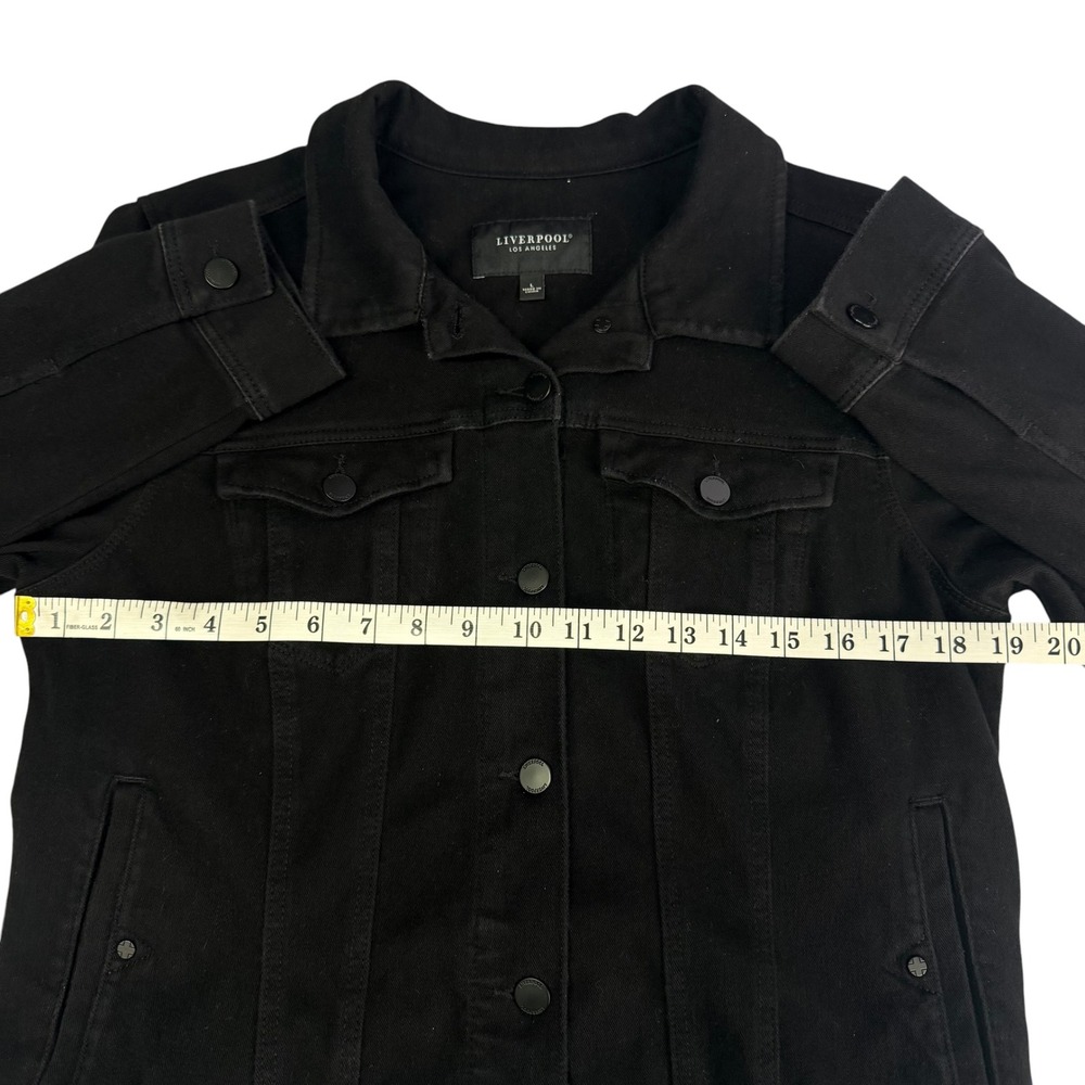 Liverpool Black Denim Jacket Stretch Minimalist Layering Capsule Moto Trucker L - Picture 7 of 8